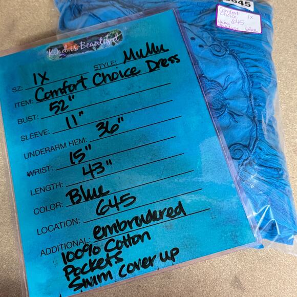 Comfort Choice Mumu House Dress SZ 1X Womens Blue Embroidered Floral 100% Cotton - Picture 9 of 9